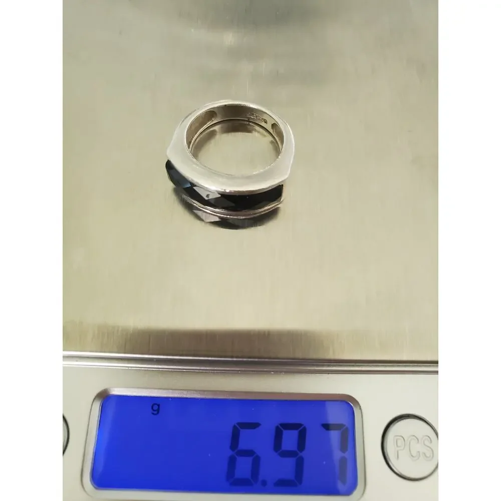 Vintage CFJ Sterling Silver Onyx Ring Band